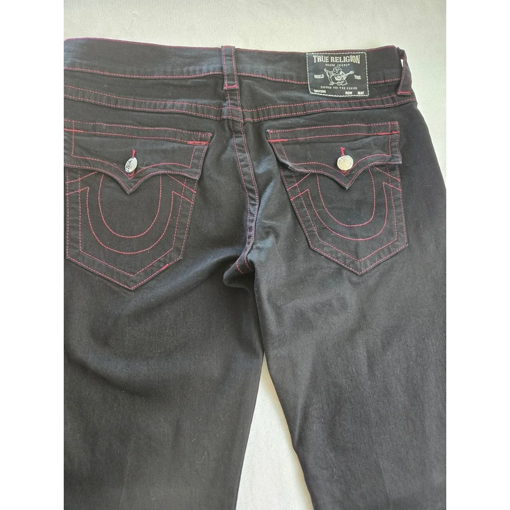 True Religion Ricky Relaxed Straight Black Jeans Red‎ Contrast Stitch Mens 36